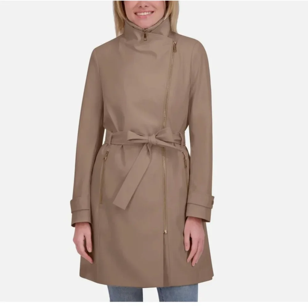 Halston Women's Belted Trench Coat  Brown - Picture 5 of 5